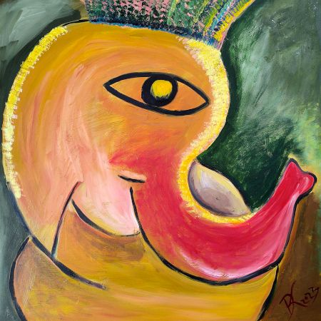 Ganesha Oil Canvas Painting by Artist Debayan Kundu 30 x 30 Inches